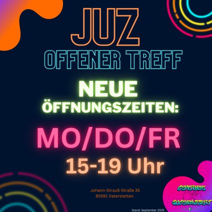 Neue Öffnungszeiten JUZ  - 1 Neue Öffnungszeiten JUZ  - 1
